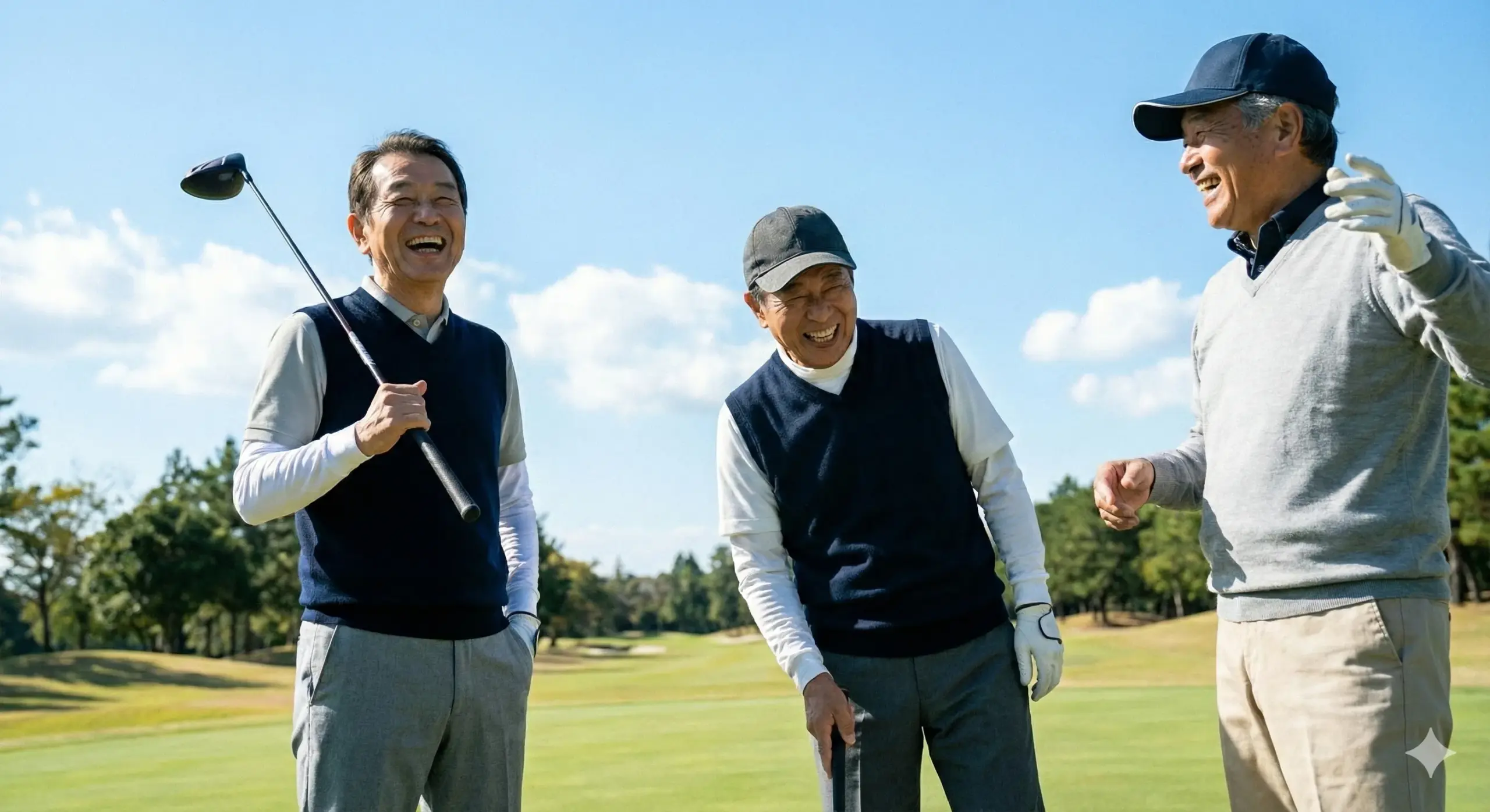 笑顔でラウンドを楽しむシニアゴルファーたち