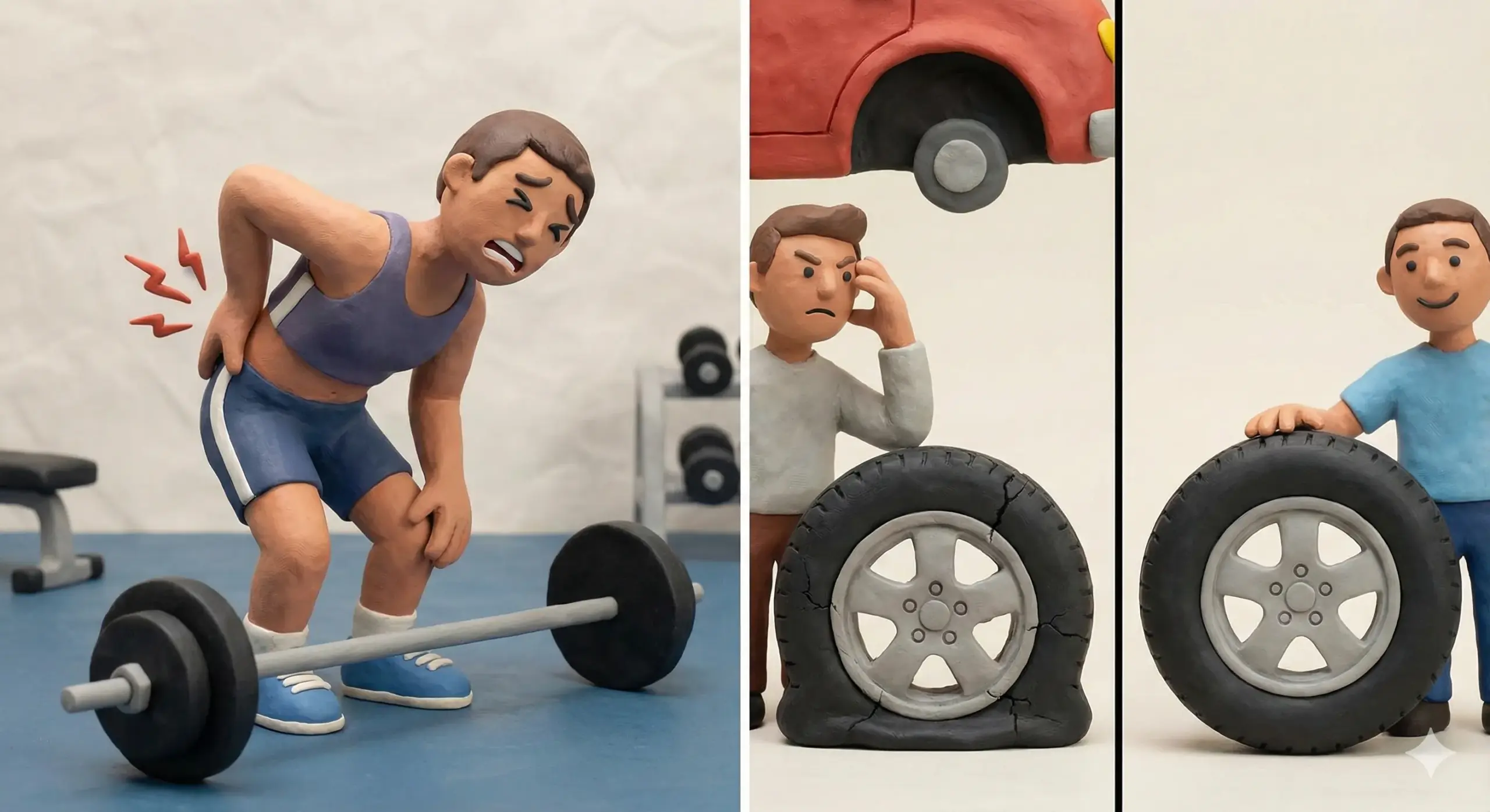 トレーニング中に腰を抑えて痛がる人物